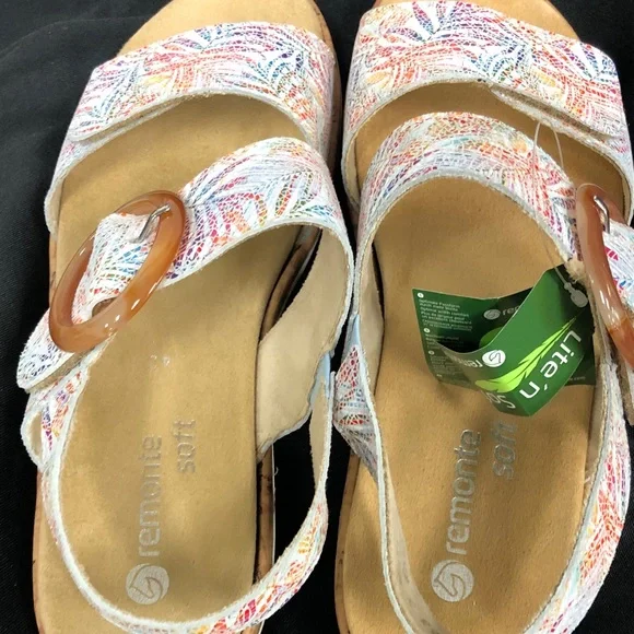 Remonte Soft WomenWhite Multicolor Slingback Sandal w/Amber Buckle Sz 42-43 - Picture 2 of 12